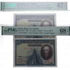 1928. Alfonso XIII (1886-1931). 25 Pesetas. Pick# 74b. PAREJA CORRELATIVA. Encapsulados por PMG en 67 y 68 EPQ. SC. Est.100.