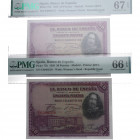 1928. Alfonso XIII (1886-1931). 50 Pesetas. Pick# 75b. PAREJA CORRELATIVA. Encapsulados por PMG en 66 y 67 EPQ. SC. Est.100.