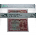 1935. II República (1931-1939). 10 Pesetas. Pick# 85a. Pareja correlativa.Encapsulados por PMG en 66 EPQ. SC. Est.120.