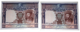 1925. II República (1931-1939). Pareja de 1000 pesetas, no correlativa. Ed 351. Sin serie. Carlos V. Planchados y lavados. EBC. Est.150.