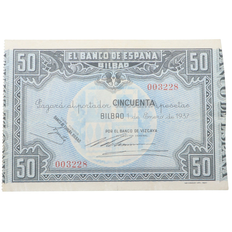 1937. Guerra Civil (1936-1939). 50 Pesetas. Buen ejemplar. EBC-. Est.40.