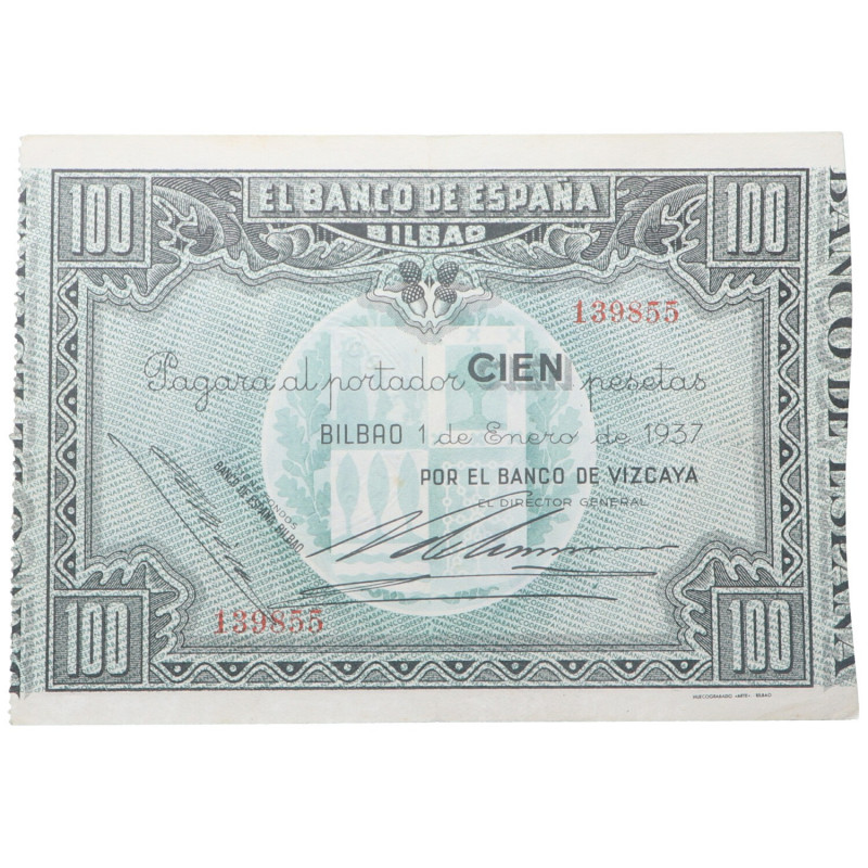 1937. Guerra Civil (1936-1939). 100 Pesetas. Buen ejemplar. EBC. Est.60.
