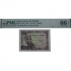 1945. Estado Español (1936-1975). 1 Peseta. Pick# 128a. Encapsulado por PMG en 66 EPQ. SC. Est.60.