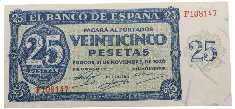 1936. Estado Español (1936-1975). Burgos. 25 pesetas. F108147. Leve doblez centr...