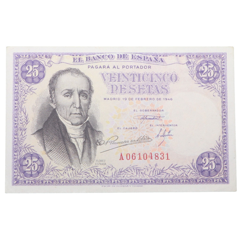 1946. Estado Español (1936-1975). 25 Pesetas. Pick 130. Picos algo romos. SC. Es...