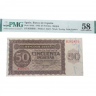 1936. Estado Español (1936-1975). Burgos. 50 Pesetas. Pick# 100a. Encapsulado por PMG en 58. EBC+. Est.180.