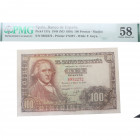 1948. Estado Español (1936-1975). 100 Pesetas. Pick# 137a. SIN SERIE. Encapsulado por PMG en 58. EBC+. Est.160.