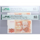 1980. Juan Carlos I (1975-2014). 2 Billetes de 200 Pesetas. Pick 156. Encapsulado en PMG en 65 EPQ SIN SERIE. SC. Est.90.