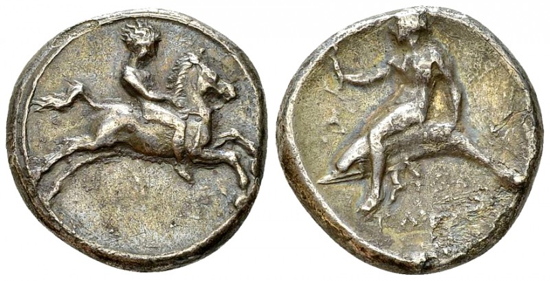 Tarentum AR Nomos, c. 390-385 BC 

Calabria, Tarentum . AR Nomos (20 mm, 7.36 ...