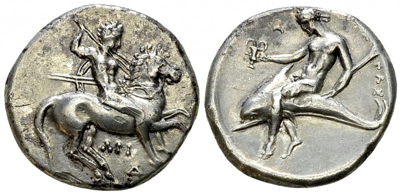 Tarentum AR Nomos, c. 315-302 BC 

Calabria, Tarentum . AR Nomos (21-22 mm, 7....