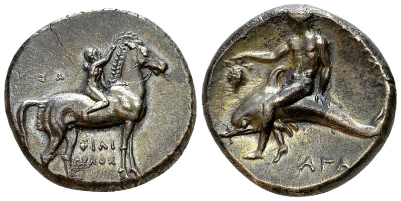 Tarentum AR Nomos, c. 302-280 BC 

Calabria, Tarentum . AR Nomos (21-22 mm, 7....