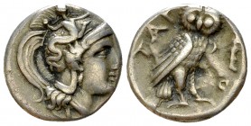 Tarentum AR Drachm, c. 302-280 BC 

 Tarentum, Calabria. AR Drachm (15 mm, 3.22 g), c. 302-280 BC.
Obv. Head of Athena right, wearing crested helme...