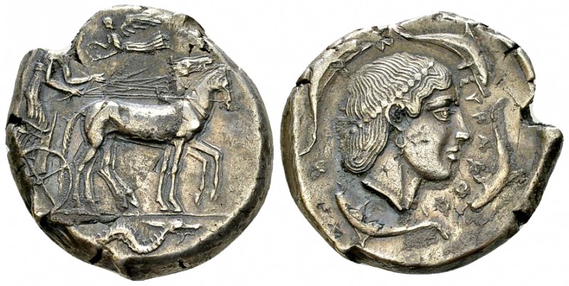 Syracuse AR Tetradrachm, c. 450-440 BC 

 Sicily, Syracuse. Second Democracy, ...