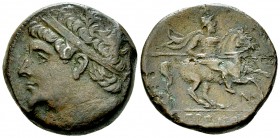 Hieron II AE27, 275-215 BC 

Syracuse, Sicily. Hieron II (275-215 BC), AE27 (17.65 g).
Obv. Diademed head left.
Rev. Soldier wearing pilos, chlamy...