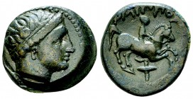 Philip II of Macedon AE18 

Kings of Macedon. Philip II (359-336 BC). AE 18 (7.03 g).
Obv. Head of Apollo right, wearing tainia.
Rev. ΦΙΛΙΠΠΟΥ, Yo...