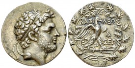 Perseus AR Tetradrachm, 179-168 BC 

Kings of Macedon. Perseus (179-168 BC). AR Tetradrachm (30-31 mm, 15.32 g).
Obv. Diademed head right.
Rev. BA...