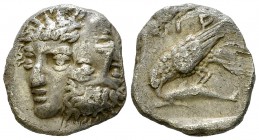 Istros AR Drachm, late 5th century BC 

Moesia, Istros . AR Drachm (17-19 mm, 6.72 g), late 5th century BC.
Obv. Two facing male heads side by side...