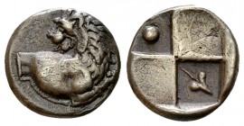 Chersonesos AR Hemidrachm 

 Chersonesos, Thrace. AR Hemidrachm (12-13 mm, 2.37 g), c. 350-330 BC.
Obv. Forepart of lion right, looking back, right...