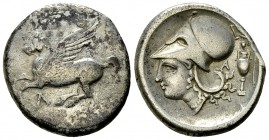 Leucas AR Stater, c. 300 BC 

 Acarnania, Leucas. AR Stater (20-22 mm, 8.37 g), c. 300 BC.
Obv. Pegasos flying left, Λ below.
Rev. Head of Athena ...