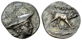 Aitolia AR Hemidrachm, c. 170-160 BC 

 Aitolia , Aitolian League. AR Triobol (16 mm, 2.32 g), c. 170-160 BC. 
Obv. Head of Aitolia to right, weari...