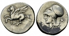 Corinth AR Stater, c. 375-300 BC 

 Corinthia, Corinth. AR Stater (22-23 mm, 8.39 g), c. 375-300 BC.
Obv. Pegasus flying left; Koppa below.
Rev. H...