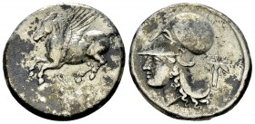 Corinth AR Stater, c. 375-300 BC 

 Corinthia, Corinth. AR Stater (21 mm, 8.48 g), c. 375-300 BC.
Obv. Pegasos flying left; Koppa below.
Rev. Head...