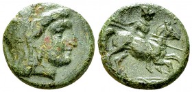 Kolophon AE18, c. 350-300 BC 

Ionia, Kolophon . AE18 (4.52 g), c. 350-300 BC.
Obv. Laureate head of Apollo to right.
Rev. KOΛ, Horseman galloping...