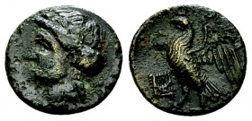 Halikarnassos AE12, mid 4th-3rd centuries BC 

 Caria, Halikarnassos. AE12 (1.41 g), mid 4th-3rd centuries BC. 
Obv. Laureate head of Apollo to lef...