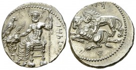 Mazaios AR Stater, Tarsos 

 Mazaios , Satrap of Cilicia (361/0-334 BC). AR Stater (22-23 mm, 10.86 g), Tarsos.
Obv. B’LTRZ, Baaltars seated left o...