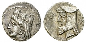 Cilicia, uncertain, AR Obol, 4th century BC 

 Cilicia , Uncertain. AR Obol (11 mm, 0.59 g), 4th century BC. 
Obv. Turreted head of female (Tyche o...