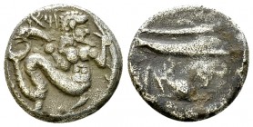 Arados AR Tetrobol, c. 410-400 BC 

Phoenicia, Arados. Uncertain king. AR Tetrobol (14 mm, 2.93 g), c. 410-400 BC.
Obv. Ba'al-Arwad swimming right,...