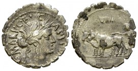 C. Marius C.f. Capito AR Denarius serratus, 81 BC 

 C. Marius C. f. Capito . AR Denarius serratus (18-19 mm, 3.90 g), Rome, 81 BC.
Obv. C. MARI. C...