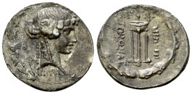 L. Manlius Torquatus AR Denarius, 65 BC 

 L. Manlius Torquatus . AR Denarius (18-19 mm, 3.85 g), Rome, 65 BC.
Obv. Ivy-wreathed head of Sybil to r...