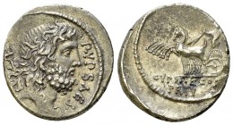 P. Plautius Hypsaeus AR Denarius, 60 BC 

 P. Plautius Hypsaeus . AR Denarius (17-18 mm, 4.06 g), Rome, 60 BC.
Obv. P·YPSAE·S·C,&nbsp; Head of Nept...