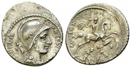 P. Fonteius P.f. Capito AR Denarius, 55 BC 

 P. Fonteius P.f. Capito . AR Denarius (18-20 mm, 3.61 g), Rome, 55 BC.
Obv. Helmeted bust of Mars rig...