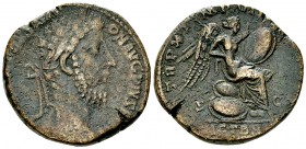 Commodus AE Sestertius, VICT BRIT reverse 

 Commodus (177-192 AD). AE Sestertius (29-30 mm, 19.67 g), Rome, 184-185 AD.
Obv. M COMMODVS ANTON AVG ...