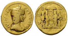 Julia Domna Aureus, Temple of Vesta reverse 

 Julia Domna . Aureus (20 mm, 6.88 g), Rome, c. 211-217 AD.
Obv. IVLIA PIA FELIX AVG, Diademed and dr...