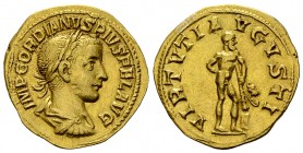 Gordian III. Pius Aureus, Hercules reverse 

 Gordian III Pius (238-244 AD). AV Aureus (20 mm, 4.50 g). Rome, AD 241-243.
Obv. IMP GORDIANVS PIVS F...