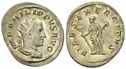 Philip I. AR Antoninianus, Fides reverse 

 Philip I. Arabs (244-249 AD). AR Antoninianus (21-24 mm, 3.89 g), Rome.
Obv. IMP PHILIPPVS AVG, Radiate...