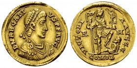 Arcadius AV Solidus, Rome 

 Arcadius (383-408 AD). AV Solidus (21 mm, 4.46 g), Rome, 404/407-408.
Obv. D N ARCADIVS P F AVG, Pearl-diademed, drape...