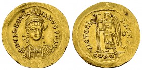 Valentinianus III AV Solidus 

 Valentinianus III. (425-455 AD). AV Solidus (22 mm, 4.42 g), Constantinople, c. 450-455.
Obv. D N VALENTINIANVS P F...