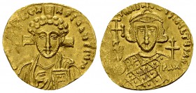 Justinian II, second reign, AV Semissis, very rare 

 Justinian II. Second reign, 705-711. AV Semissis (17-18 mm, 2.08 g). Constantinople mint.
Obv...