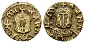 Michael III Methystes AV Semissis, Syracuse 

 Michael III Methystes (842-867 AD). Base AV Semissis (13 mm, 1.60 g), Syracuse.
Obv. mIXAHΛ, crowned...