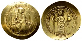 Constantine X Ducas AV Histamenon 

 Constantine X Ducas (1059-1067 AD). AV Histamenon (24-25 m, 4.38 g), Constantinople.
Obv. + IhS IXS REX REGNAN...