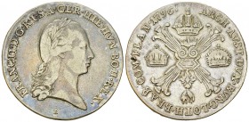 Franz II., AR Kronentaler 1796 B 

Habsburg. Franz II. (1792-1835). AR Kronentaler 1796 B (40 mm, 29.24 g), Kremnitz.
Dav. 1180.

Sehr schön.