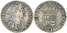 Louis XIV, AR Ecu de Béarn 1670, Pau 

France, Royaume. Louis XIV (1643-1715). AR Ecu de Béarn au buste juvénile 1670 (39 mm, 26.80 g), Pau.
 Av. L...