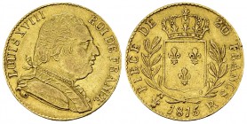 Louis XVIII, AV 20 Francs 1815 R, Londres 

France, Royaume. Louis XVIII (1815-1824). AV 20 Francs 1815 R (21 mm, 6.42 g), Londres. 
Gad. 1027.

...