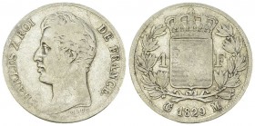 Charles X, AR 1 Franc 1829 M, Toulouse 

France, Royaume. Charles X . AR 1 Franc 1829 M (4.82 g), Toulouse.
 Gad. 450.

Rare. TB+.