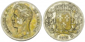 Charles X, AR 1 Franc 1829 D, Lyon 

France, Royaume. Charles X . AR 1 Franc 1829 D (4.90 g), Lyon.
Gad. 450.

Rare. TB+.