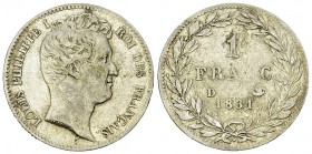 Louis-Philippe I, AR 1 Franc 1831 D, Lyon 

France, Royaume. Louis-Philippe I . AR 1 Franc 1831 D (4.92 g), Lyon.
Gad. 452.

TTB.